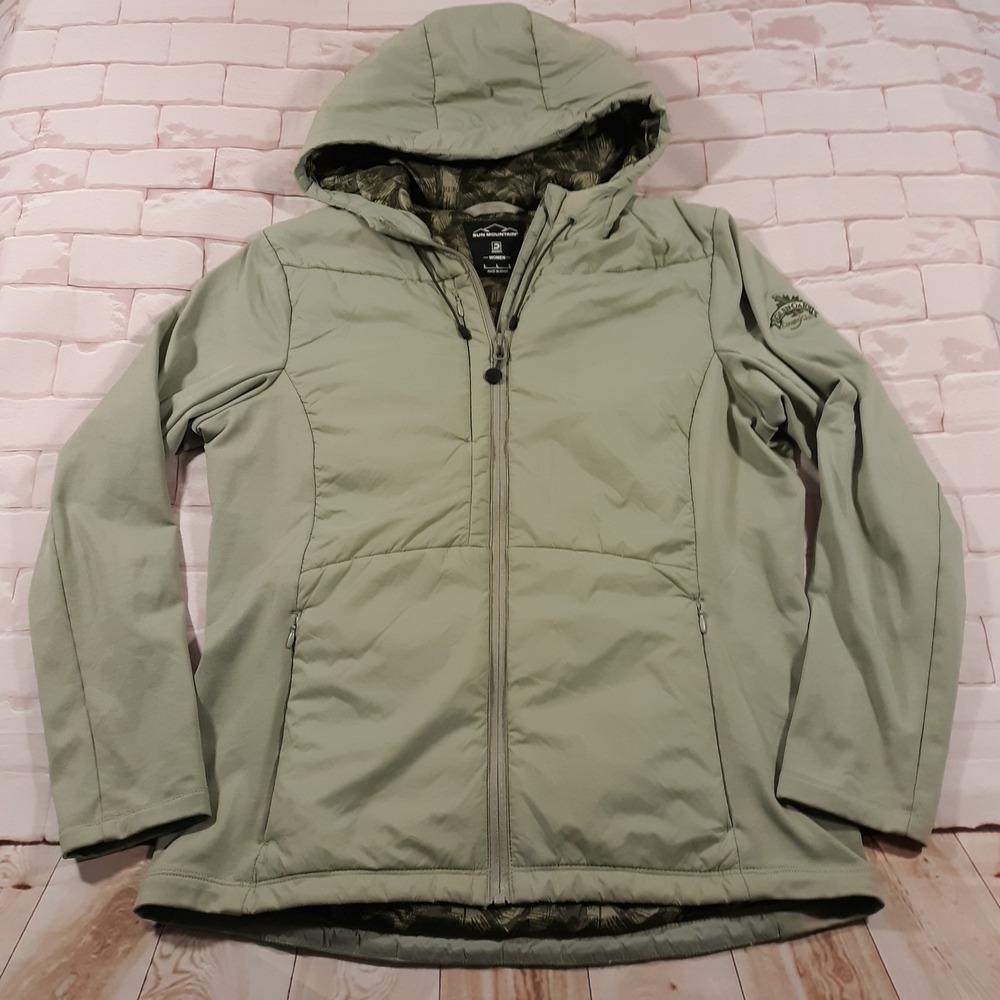 Sun Mountain Colter Puffer Jacket Womens L Golf Green Full Zip Hooded Outdoor